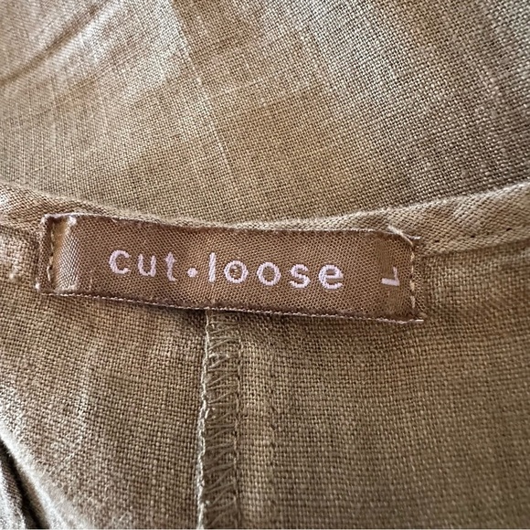 Cut Loose Linen Blend Mixed Media Lagenlook Army Green Midi Dress Size L - Picture 10 of 13